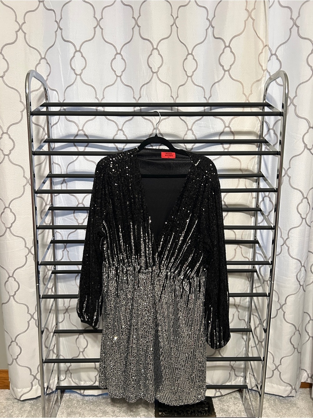 Black & Silver Sequin Long Sleeve Dress